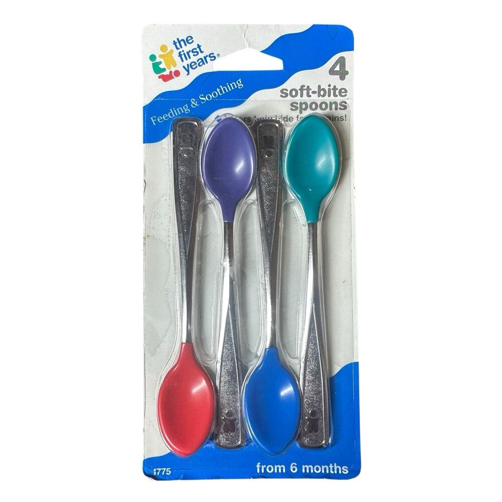 First‎ Years 4 Soft Bite Baby Infant Spoons 1995 Vtg Vintage Multicolor 6 Months